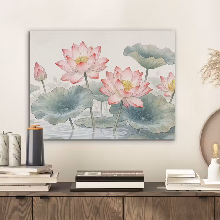 Aquarel - Lotusbloemen - Kleurrijk PET vilt klein -sfeer1