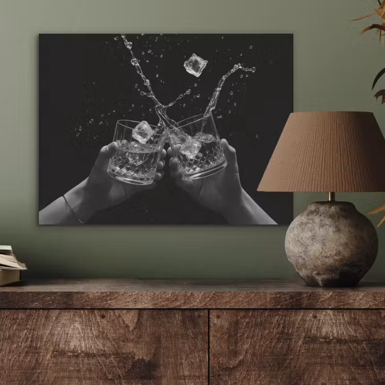 Whiskyglazen - Ijs - Spetters - Zwart PET vilt klein -sfeer2