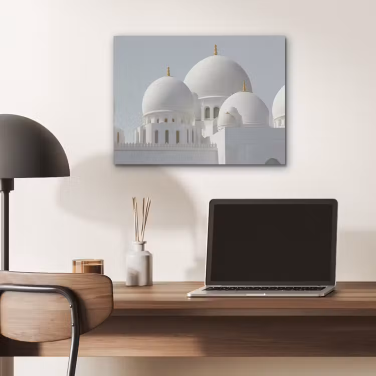 Witte koepels - Helderblauwe lucht - Gouden ornamenten PET vilt klein -sfeer5