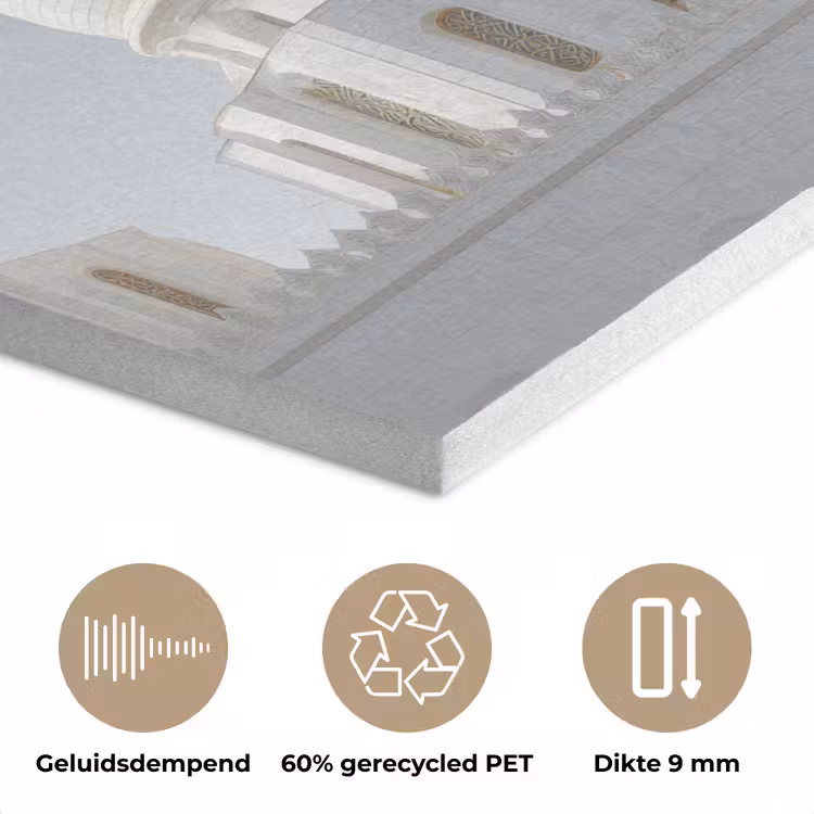 Witte koepels - Helderblauwe lucht - Gouden ornamenten PET vilt klein -closeup_NL