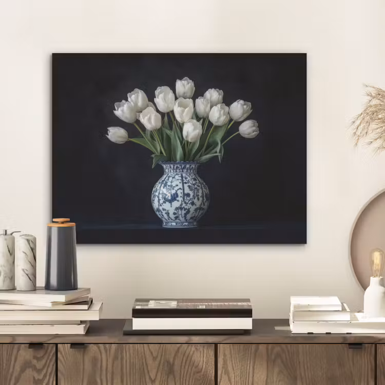 Wit - Bloemen - Tulpen - Vaas PET vilt klein -sfeer1