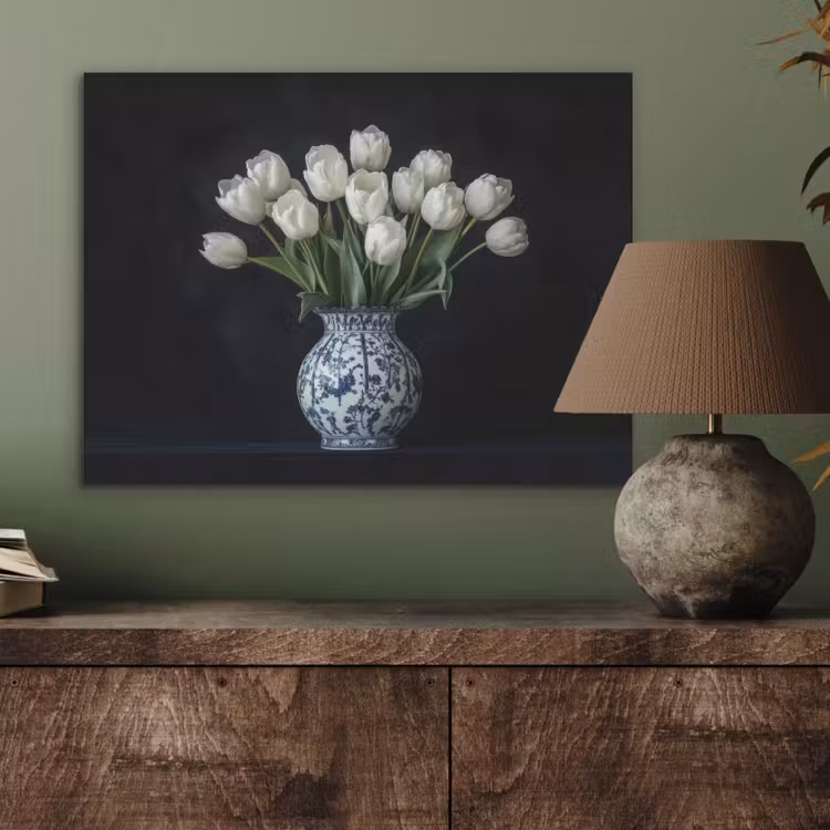 Wit - Bloemen - Tulpen - Vaas PET vilt klein -sfeer2