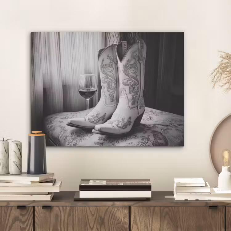 Wijn - Cowboylaarzen - Raamlicht - Wit PET vilt klein -sfeer1