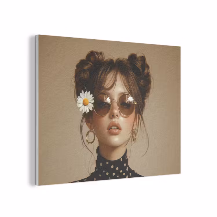Vrouw - Beige - Bloem - Modern - Portret PET vilt klein -3d