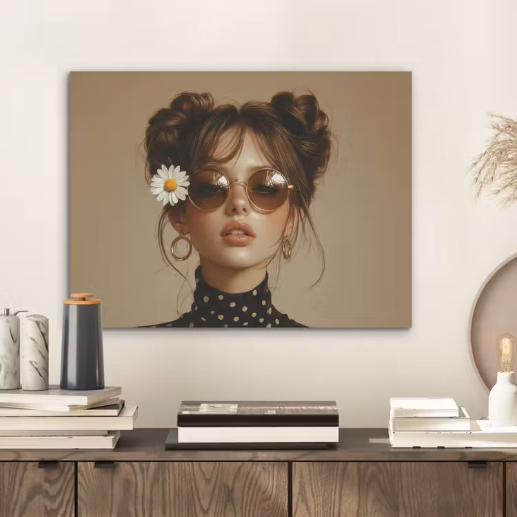 Vrouw - Beige - Bloem - Modern - Portret PET vilt klein -sfeer1