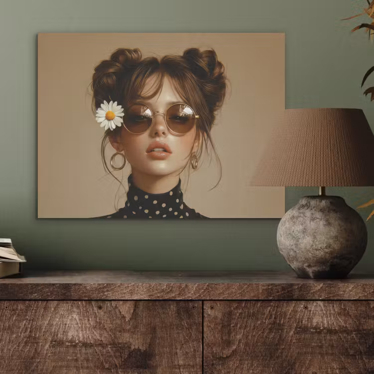 Vrouw - Beige - Bloem - Modern - Portret PET vilt klein -sfeer2