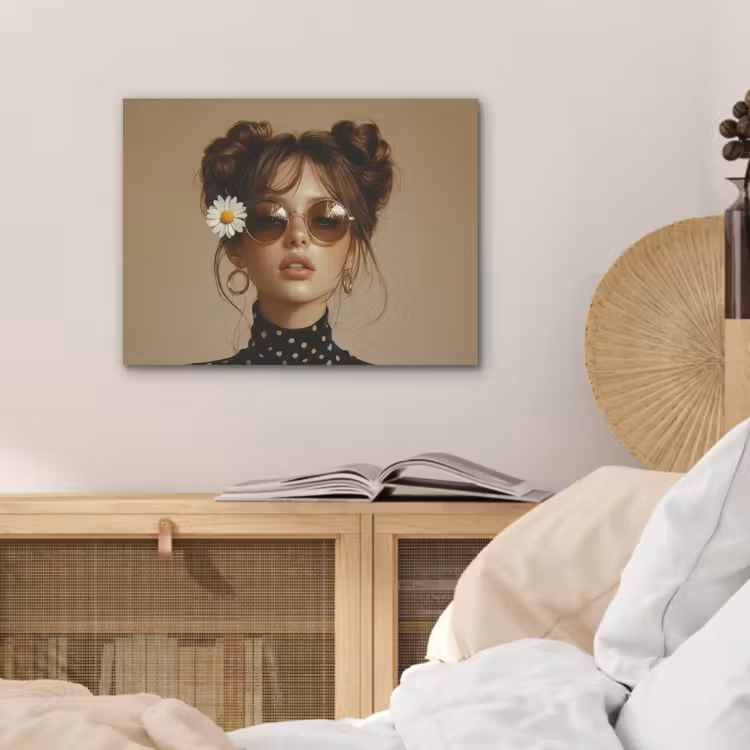 Vrouw - Beige - Bloem - Modern - Portret PET vilt klein -sfeer3