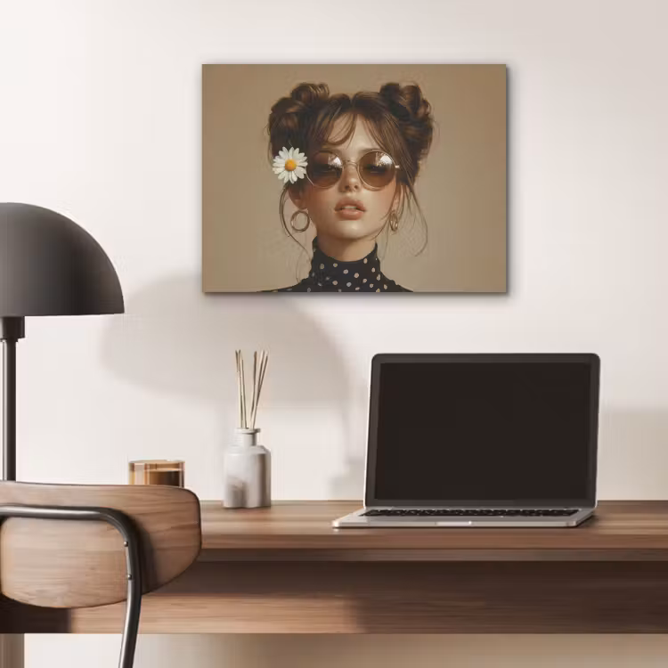 Vrouw - Beige - Bloem - Modern - Portret PET vilt klein -sfeer5