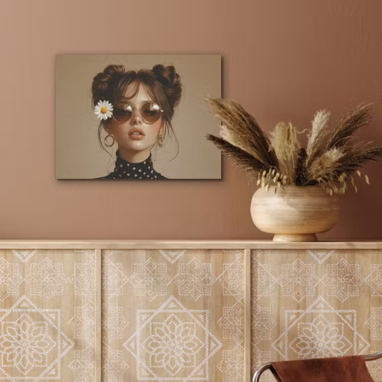 Vrouw - Beige - Bloem - Modern - Portret PET vilt klein -sfeer4