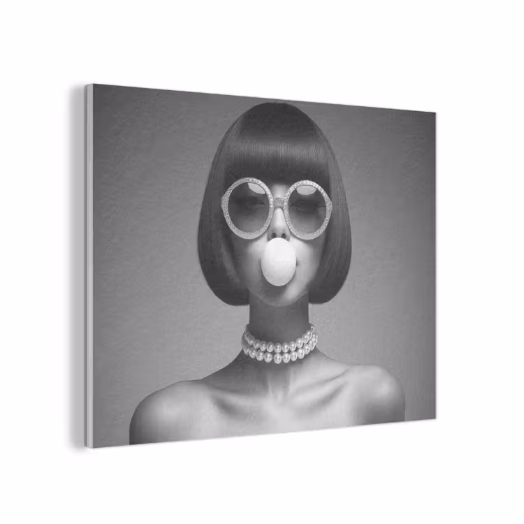 Vrouw - Zwart Wit - Ketting - Zonnebril PET vilt klein -3d