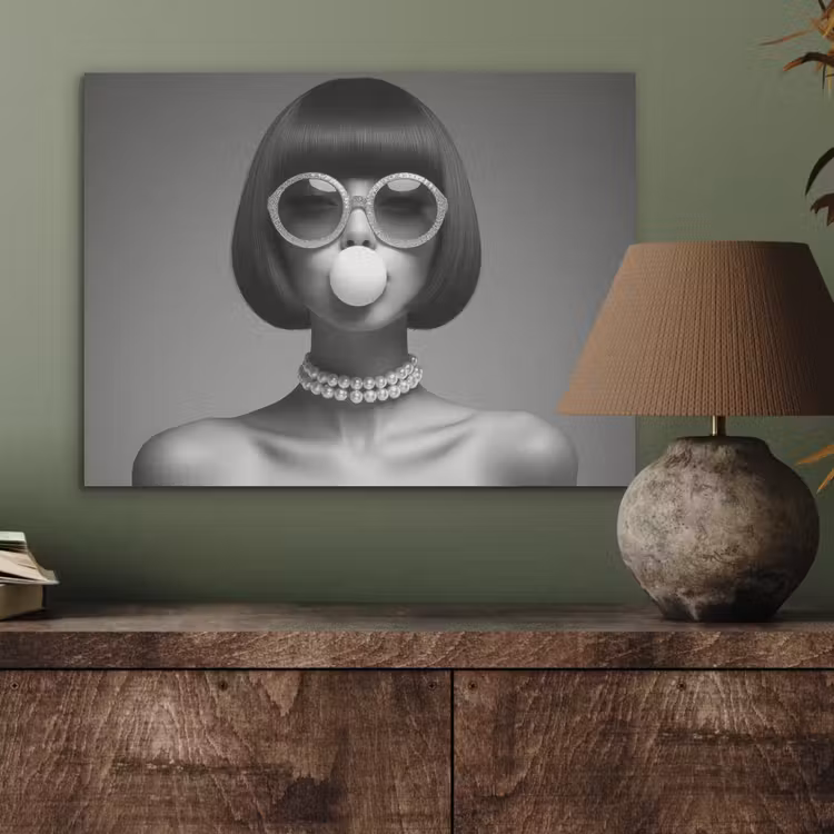 Vrouw - Zwart Wit - Ketting - Zonnebril PET vilt klein -sfeer2