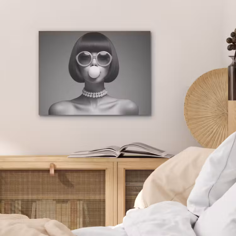 Vrouw - Zwart Wit - Ketting - Zonnebril PET vilt klein -sfeer3