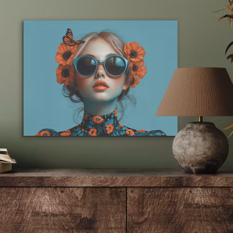 Vrouw - Blauw - Vlinder - Bloemen - Aesthetic PET vilt klein -sfeer2