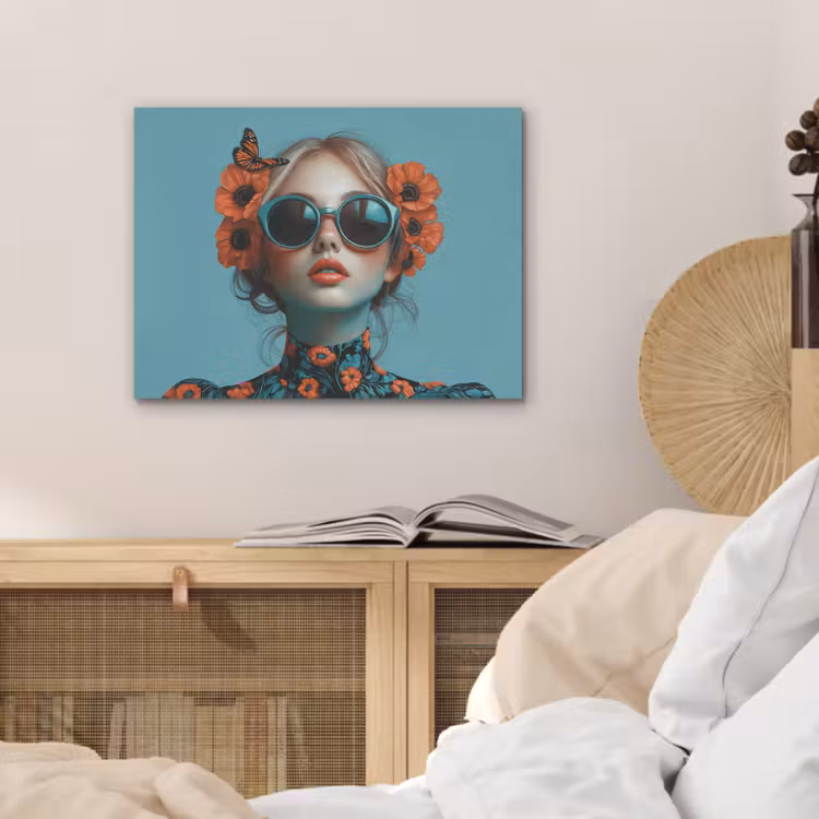 Vrouw - Blauw - Vlinder - Bloemen - Aesthetic PET vilt klein -sfeer3