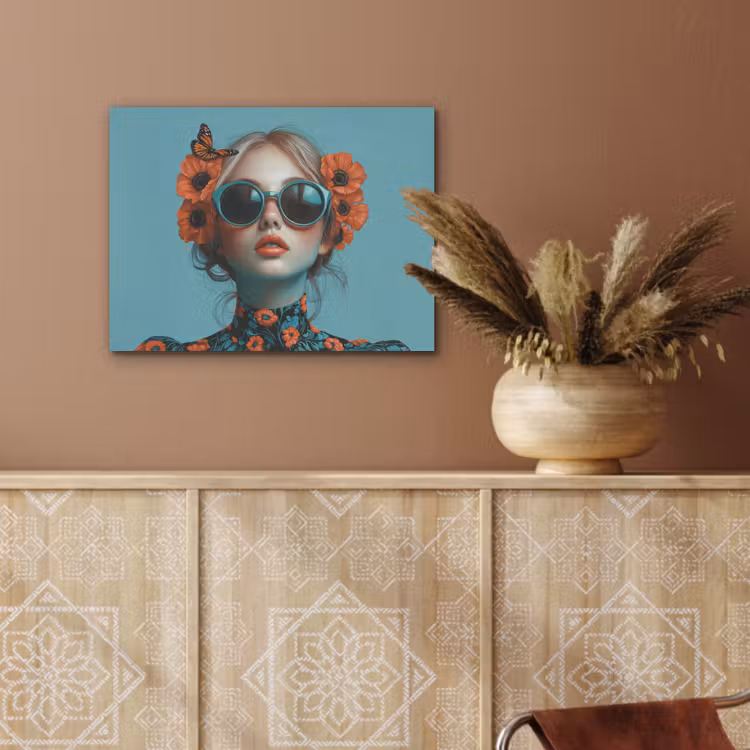 Vrouw - Blauw - Vlinder - Bloemen - Aesthetic PET vilt klein -sfeer4