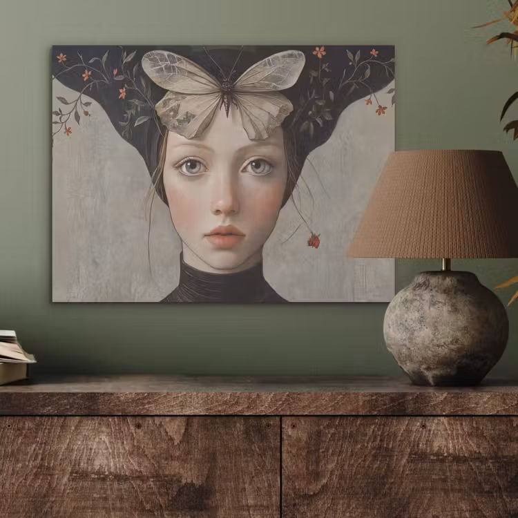 Woman - Butterfly - Art - Classic - Muted PET vilt klein -sfeer2