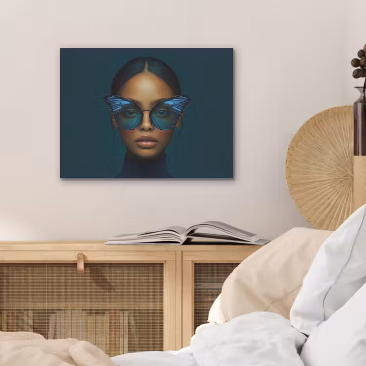 Vrouw - Vlinder - Bril - Blauw - Modern - Portret PET vilt klein -sfeer3