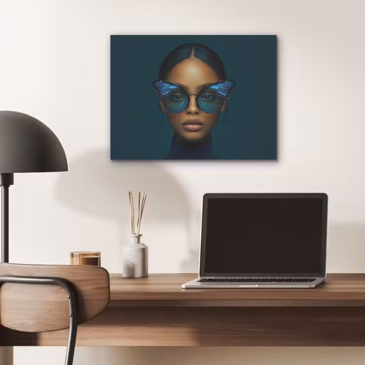Vrouw - Vlinder - Bril - Blauw - Modern - Portret PET vilt klein -sfeer5