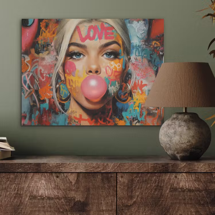 Vrouw - Kauwgom - Graffiti - Love PET vilt klein -sfeer2