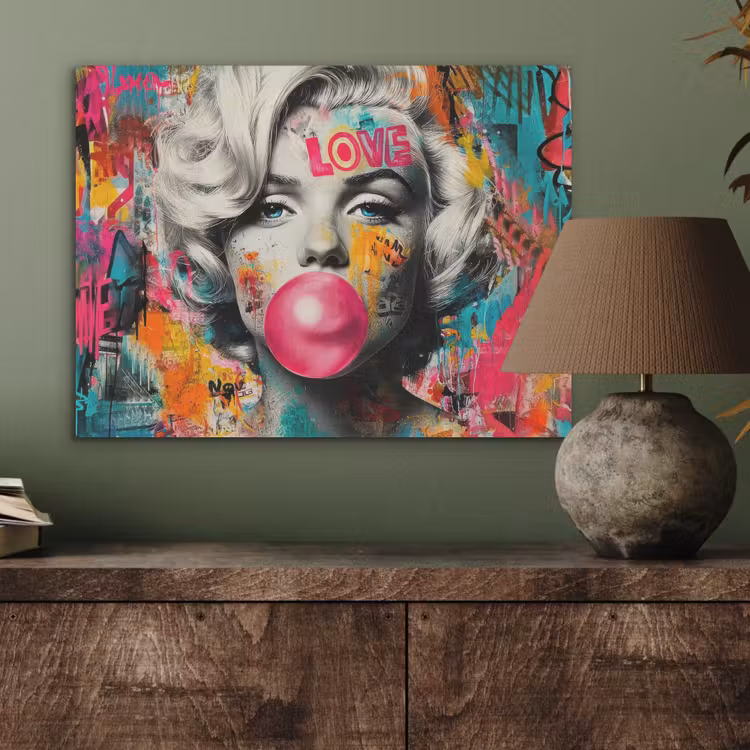 Vrouw - Kauwgom - Graffiti - Neonkleuren PET vilt klein -sfeer2