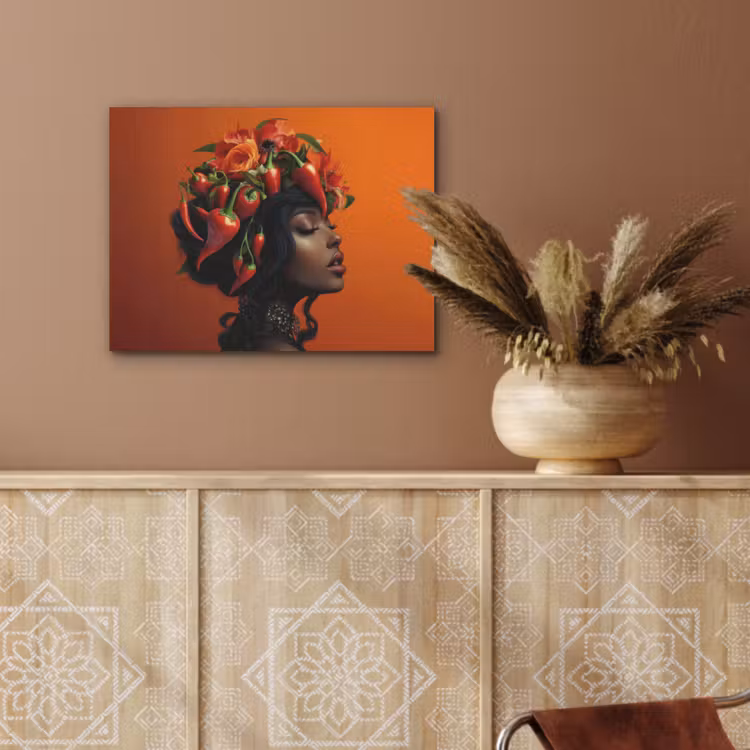 Vrouw - Chilipepers - Pepers - Bloemen PET vilt klein -sfeer4