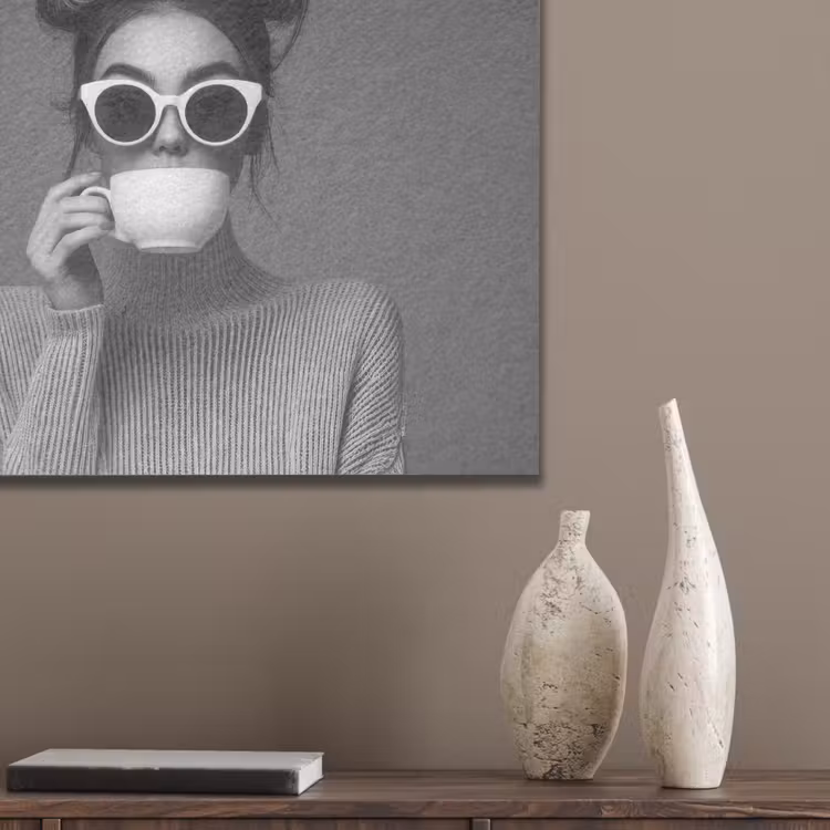 Vrouw - Koffie - Zwart - Wit PET vilt klein -sfeer6_closeup