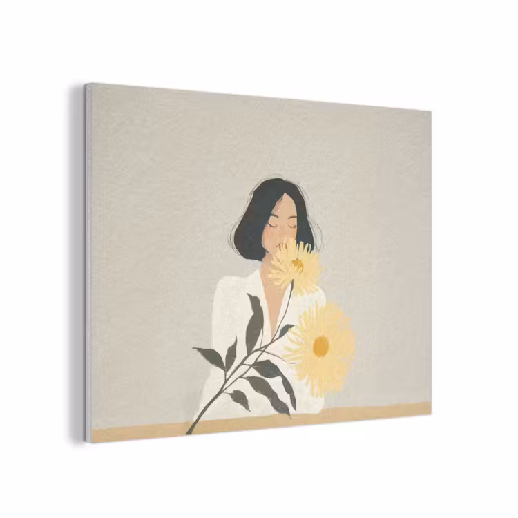 Vrouw - Bloem - Geel - Minimalistisch PET vilt klein -3d