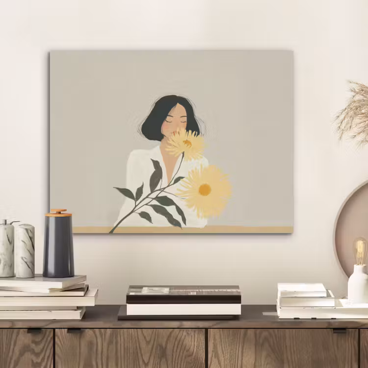 Vrouw - Bloem - Geel - Minimalistisch PET vilt klein -sfeer1