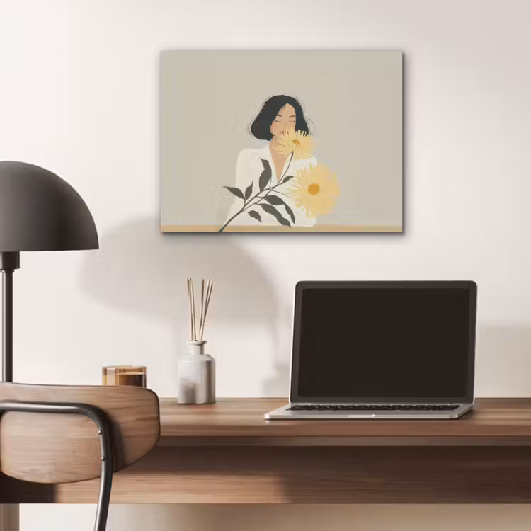 Vrouw - Bloem - Geel - Minimalistisch PET vilt klein -sfeer5