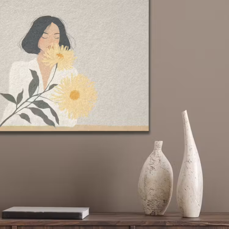 Vrouw - Bloem - Geel - Minimalistisch PET vilt klein -sfeer6_closeup