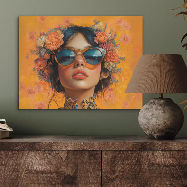 Vrouw - Bloemen - Aesthetic - Oranje PET vilt klein -sfeer2