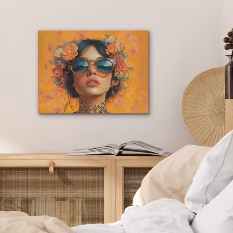 Vrouw - Bloemen - Aesthetic - Oranje PET vilt klein -sfeer3