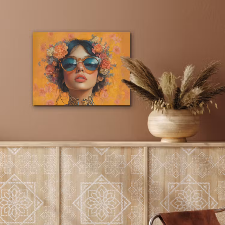 Vrouw - Bloemen - Aesthetic - Oranje PET vilt klein -sfeer4