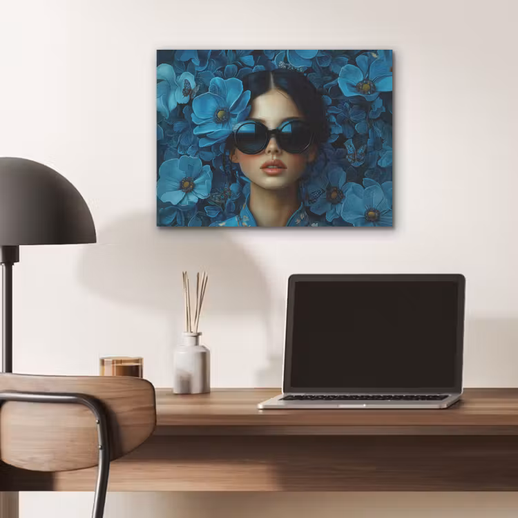 Vrouw - Bloemen - Blauw - Aesthetic - Luxe PET vilt klein -sfeer5