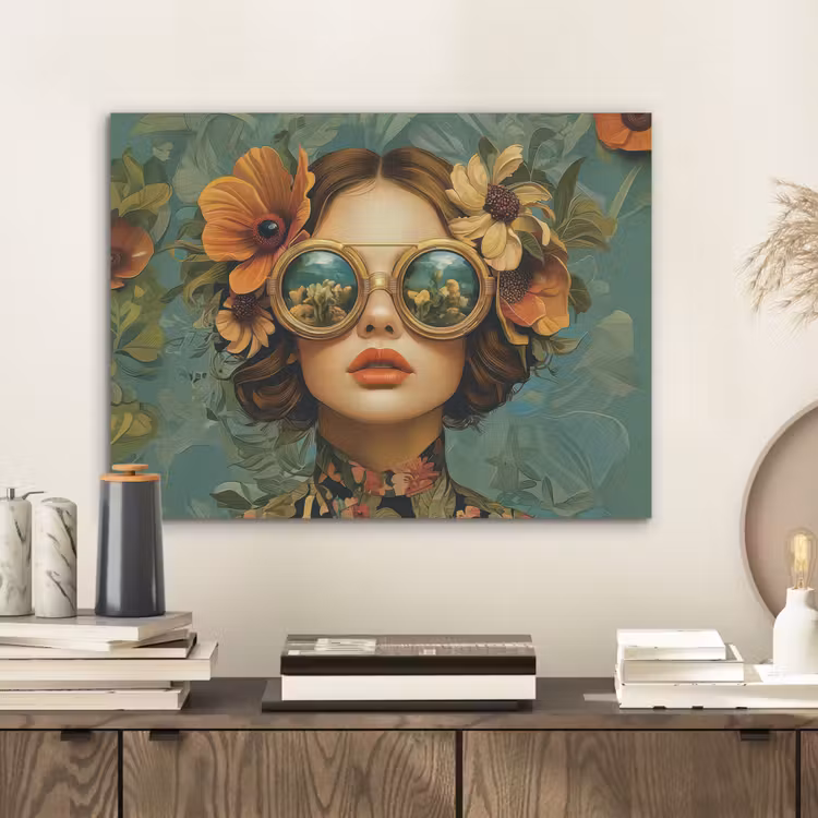 Vrouw - Bloemen - Vlinders - Natuur - Vintage PET vilt klein -sfeer1