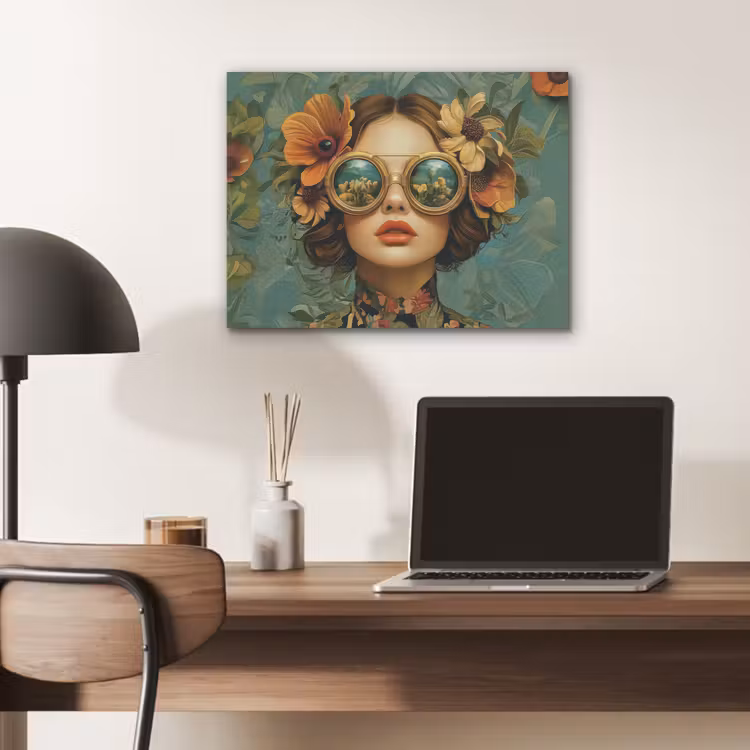 Vrouw - Bloemen - Vlinders - Natuur - Vintage PET vilt klein -sfeer5