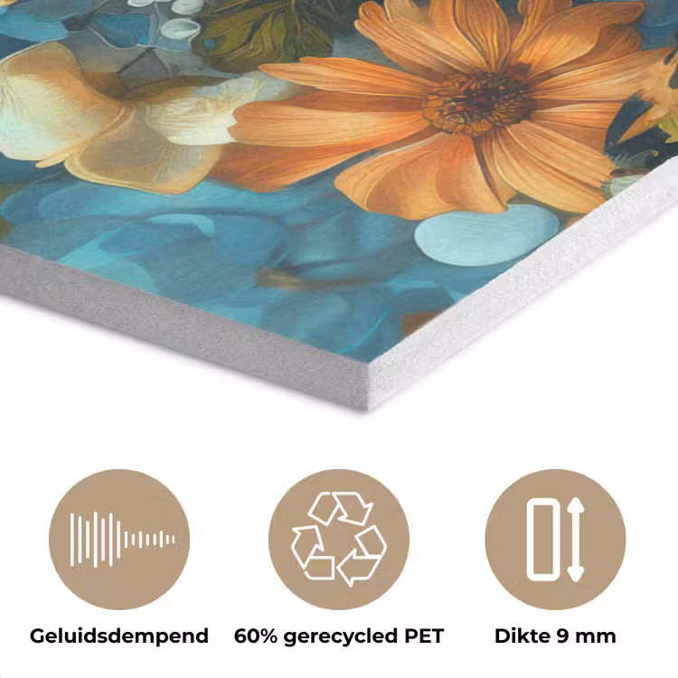 Vrouw - Bloemen - Oranje - Blauw - Modern PET vilt klein -closeup_NL