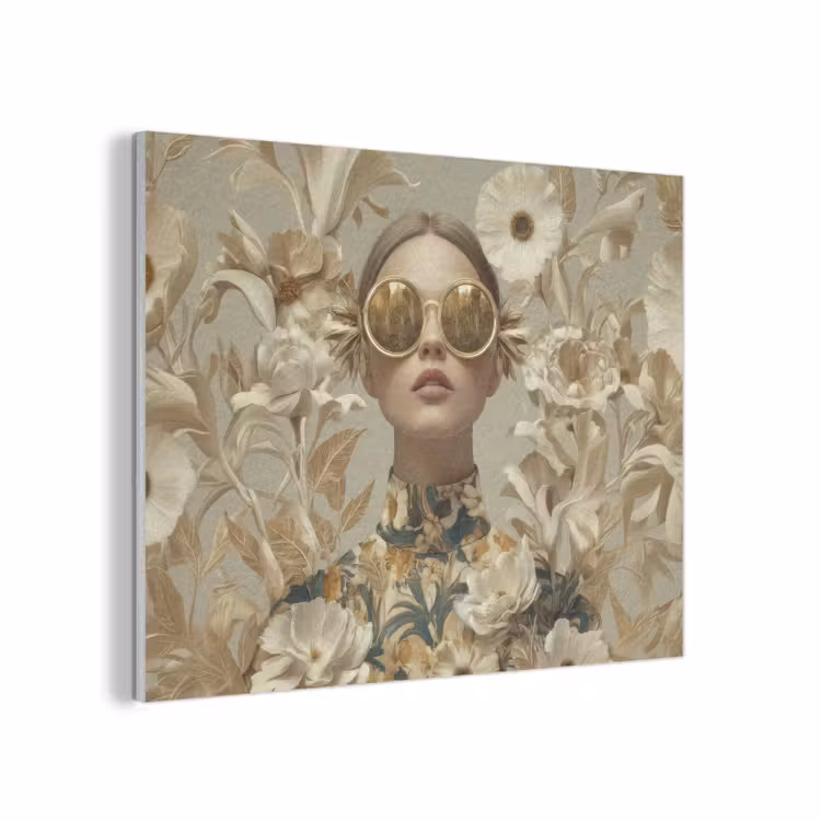 Vrouw - Bloemen - Zonnebril - Wit PET vilt klein -3d