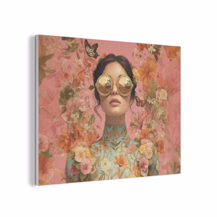 Vrouw - Bril - Roze - Bloemen PET vilt klein -3d