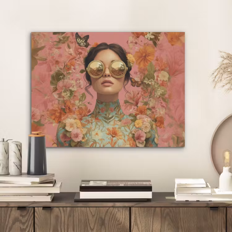 Vrouw - Bril - Roze - Bloemen PET vilt klein -sfeer1