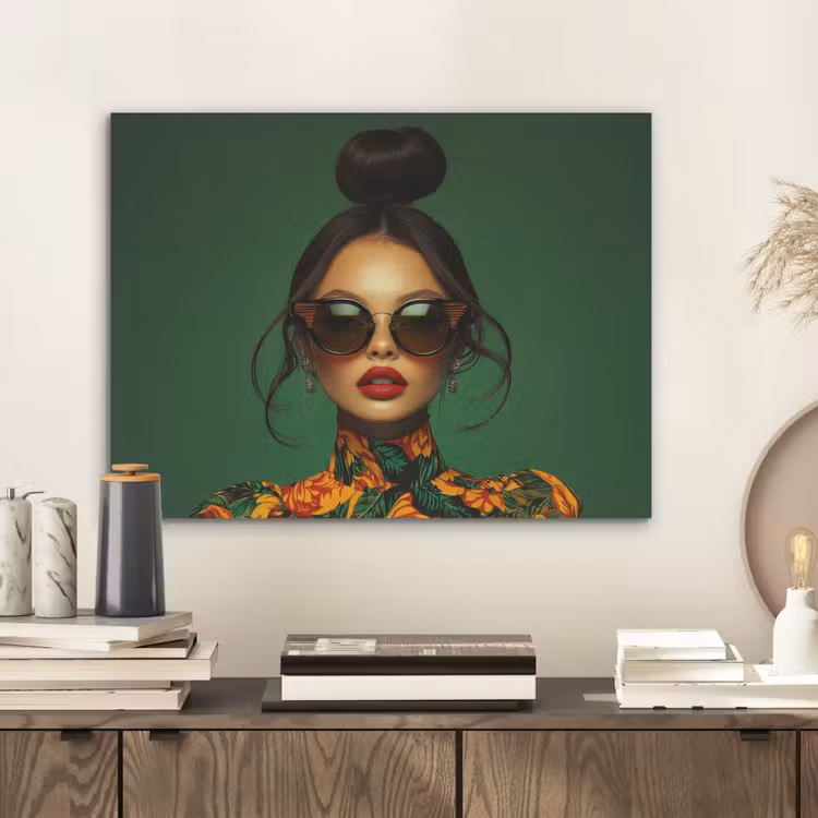 Vrouw - Groen - Modern - Bril - Abstract PET vilt klein -sfeer1