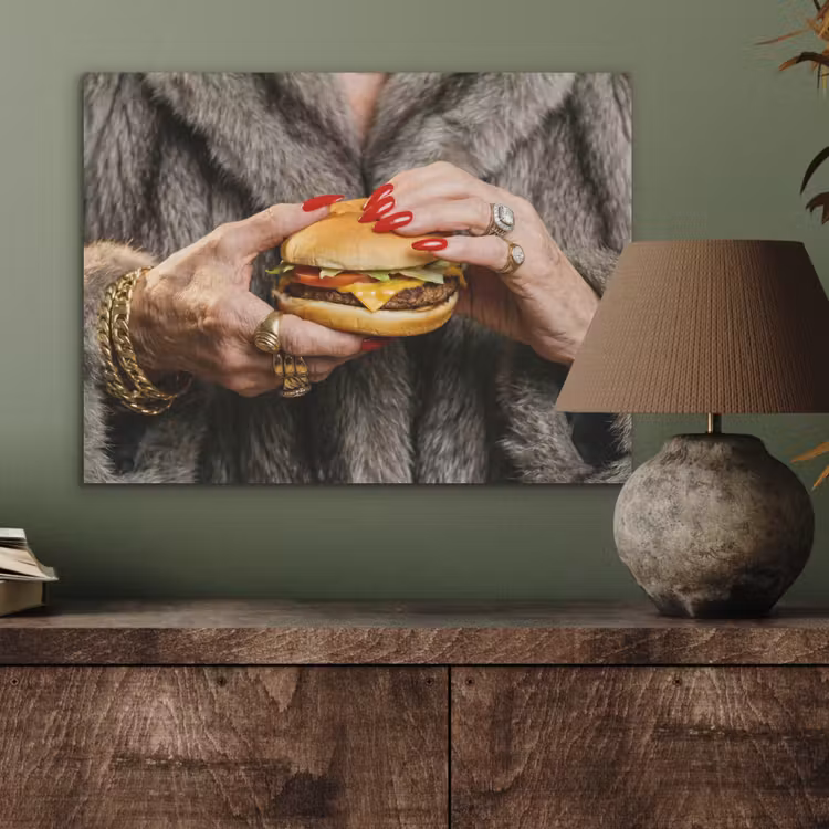 Vrouw - Hamburger - Bontjas PET vilt klein -sfeer2
