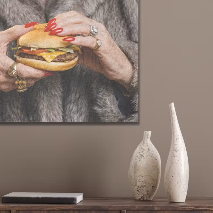 Vrouw - Hamburger - Bontjas PET vilt klein -sfeer6_closeup
