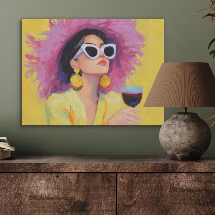 Vrouw - Hoed - Paars - Wijn PET vilt klein -sfeer2