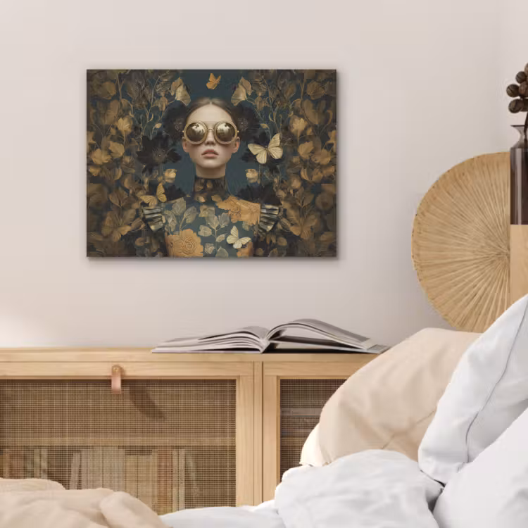 Vrouw - Bladeren - Goud - Vlinders PET vilt klein -sfeer3