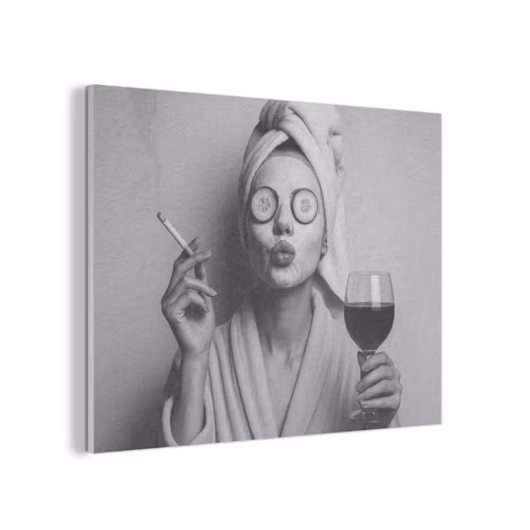 Vrouw - Masker - Wijn - Sigaret PET vilt klein -3d