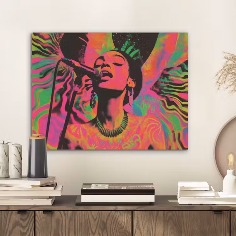 Vrouw - Microfoon - Neon PET vilt klein -sfeer1