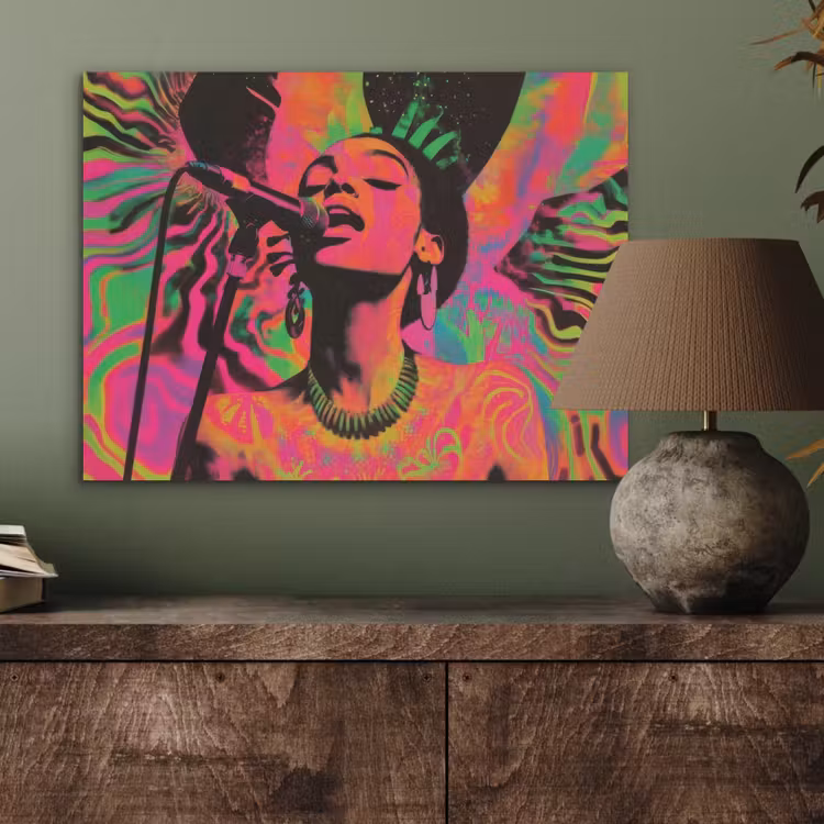 Vrouw - Microfoon - Neon PET vilt klein -sfeer2