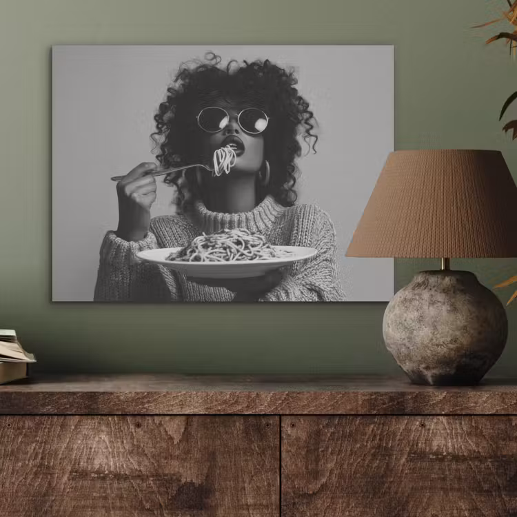 Vrouw - Pasta - Zwart - Wit PET vilt klein -sfeer2