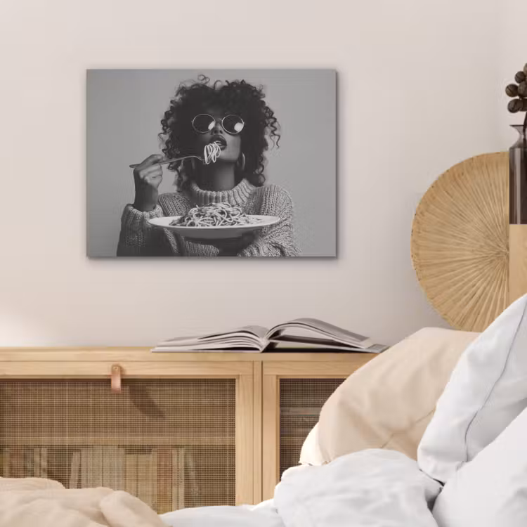 Vrouw - Pasta - Zwart - Wit PET vilt klein -sfeer3